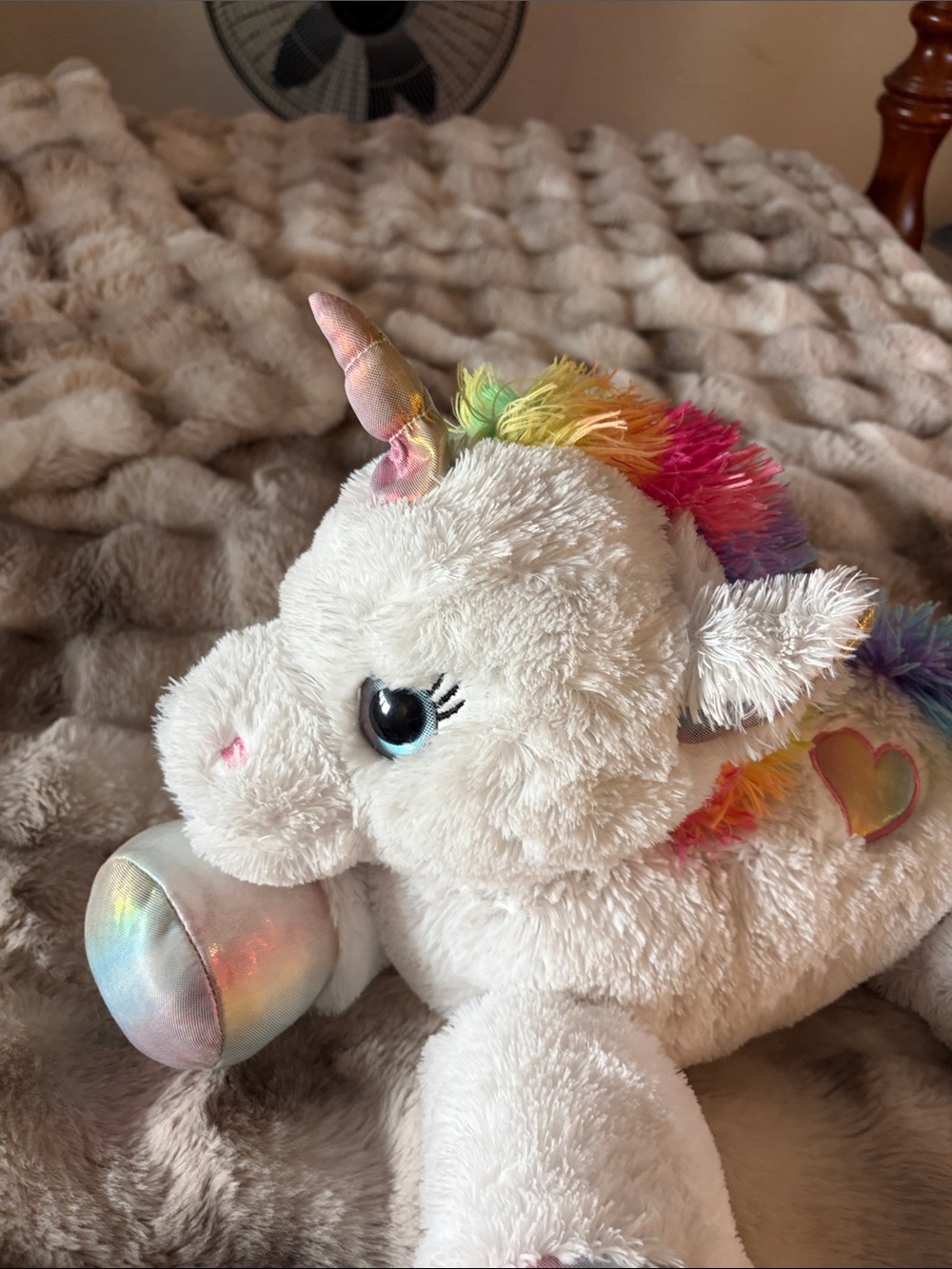 White Rainbow Mane Plush Unicorn Stuffed Animal - Soft Cuddly Toy